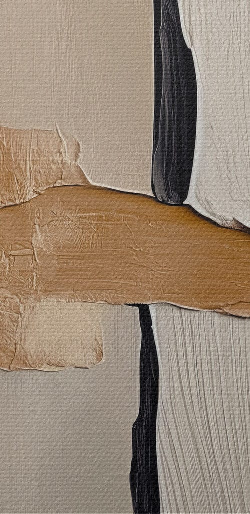 Black and white wall with a brown strip