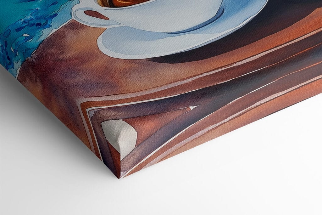 Two cups of coffee on a table next to a body of water Two cups of coffee on a table next to a body of water