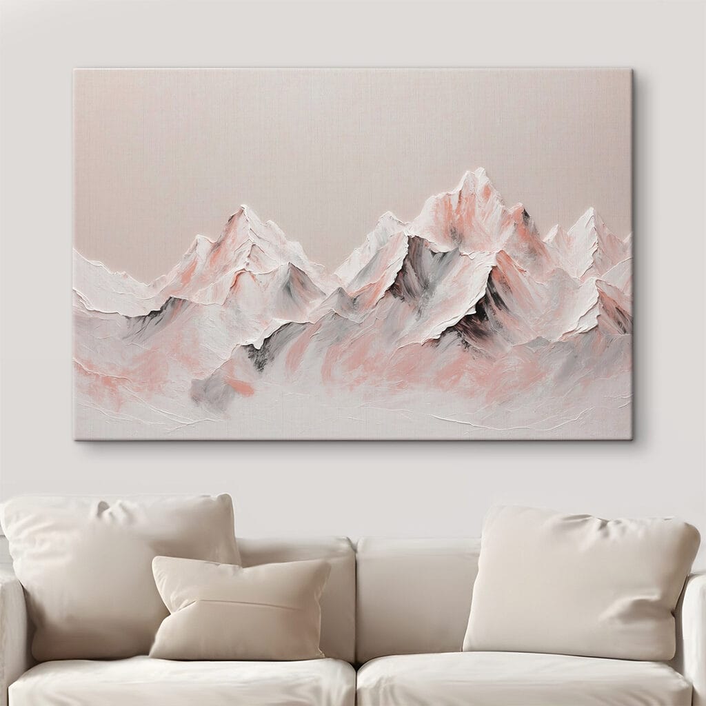 Painting of mountains with white and brown colors