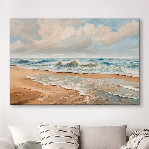 Painting of waves crashing on a beach