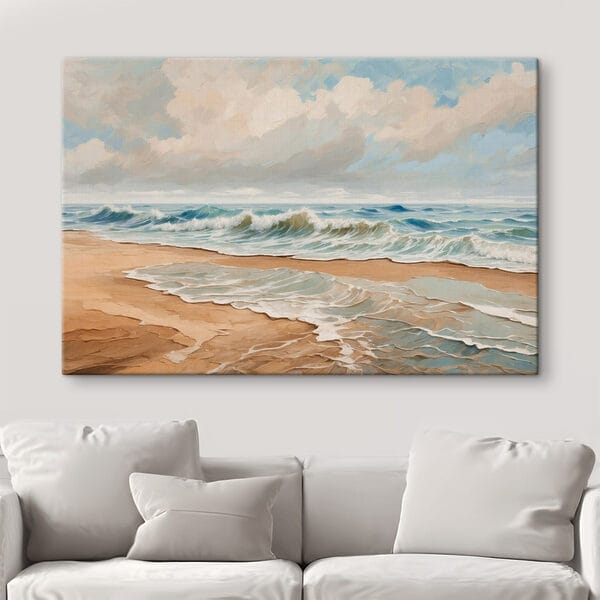 Painting of waves crashing on a beach