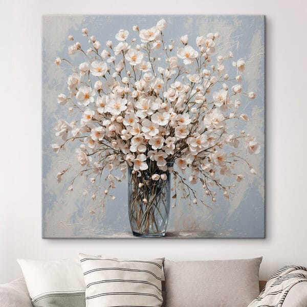 Vászonképek Váza fehér virágokkal