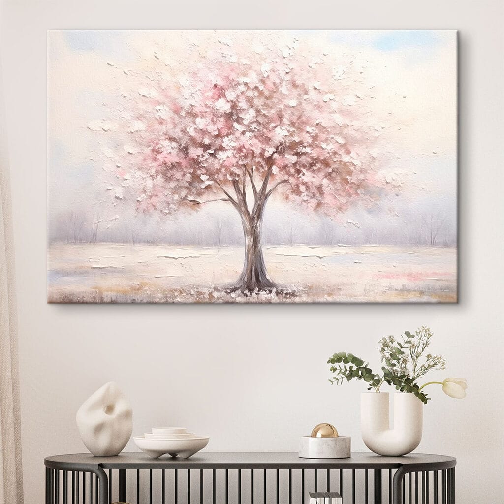 Painting of a tree with pink flowers