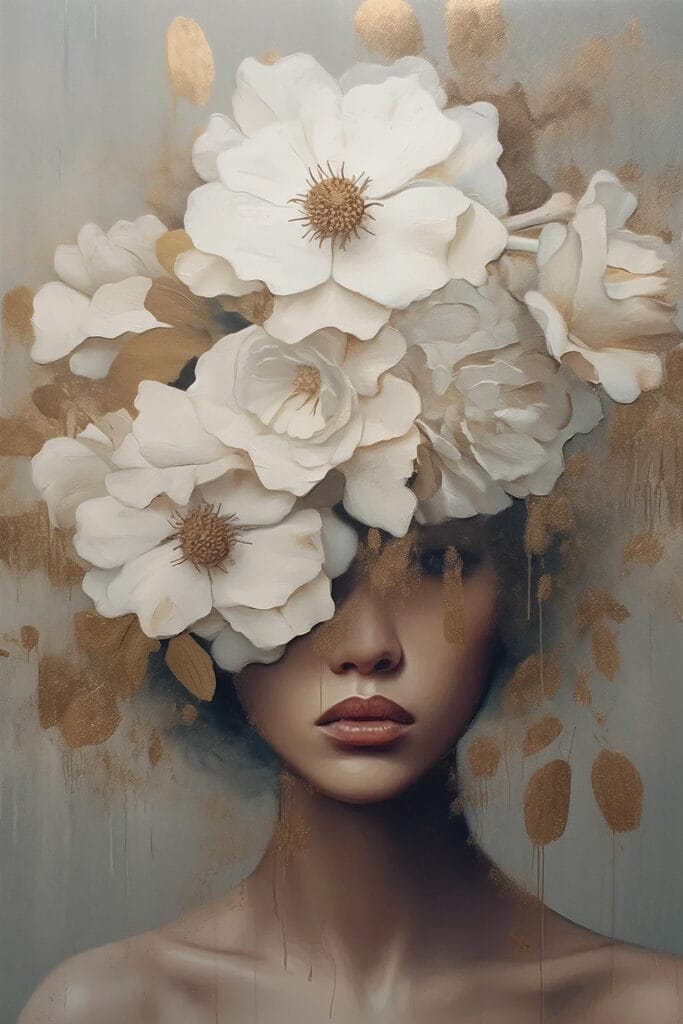 Painting of a woman with flowers on her head