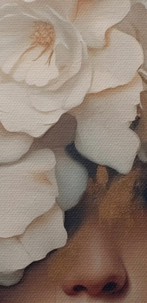 Painting of a woman with flowers on her head