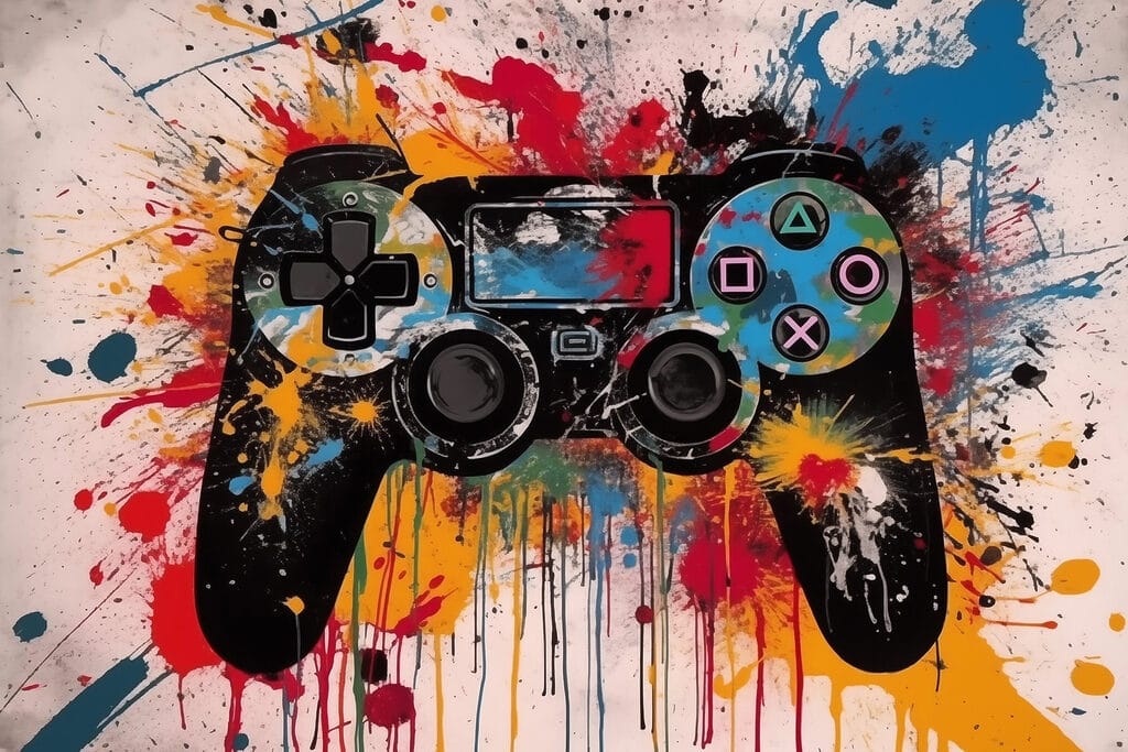 Video game controller with paint splatters
