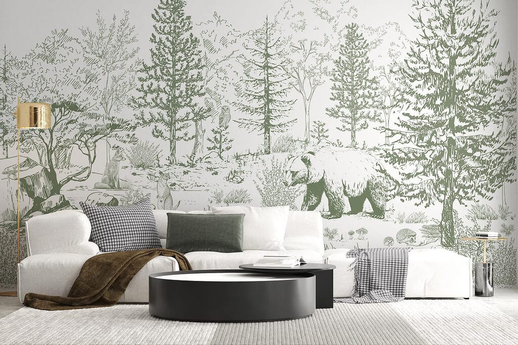 Drawing of a bear in a forest Drawing of a bear in a forest