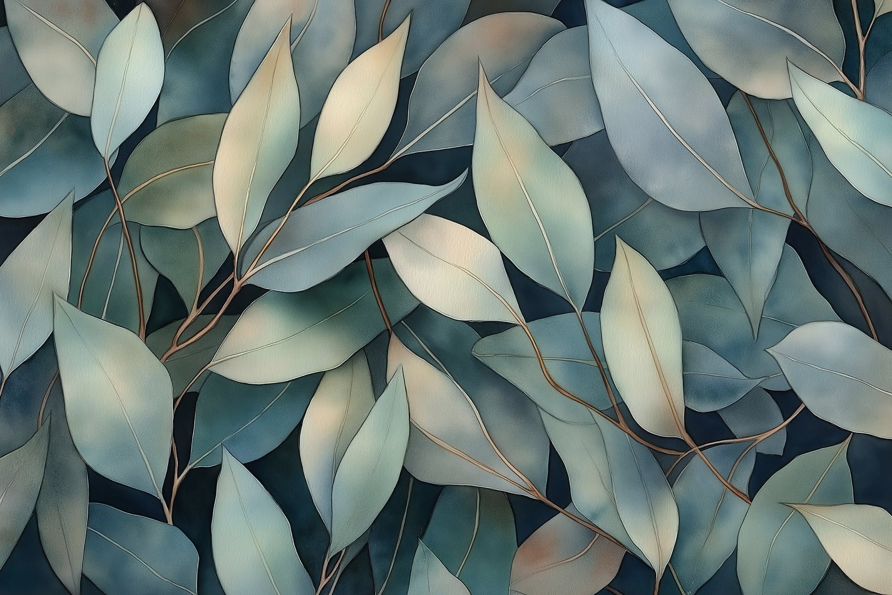 Group of leaves on a blue background