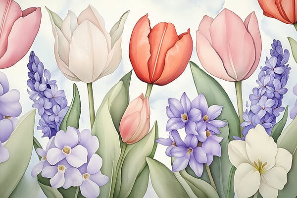 Group of flowers with leaves