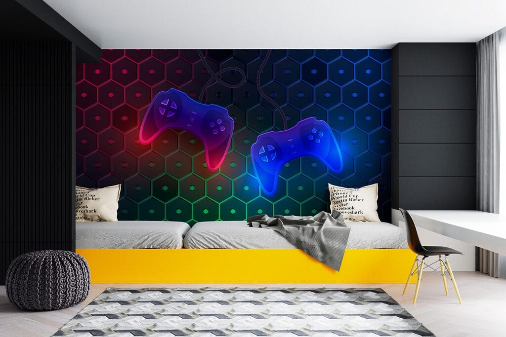 Game controller on a hexagon background