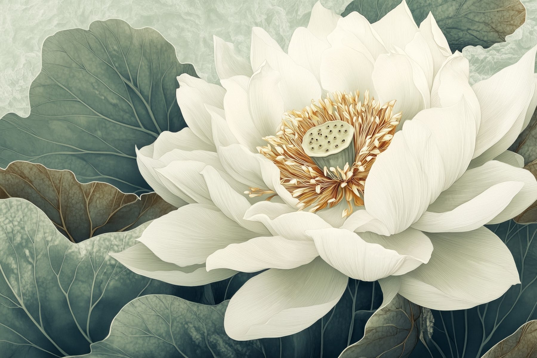 White flower with green leaves White flower with green leaves