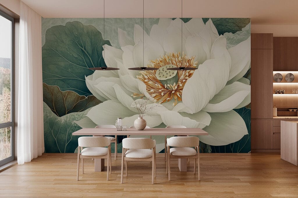 White flower with green leaves White flower with green leaves