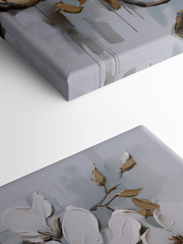 Painting of white flowers on a branch