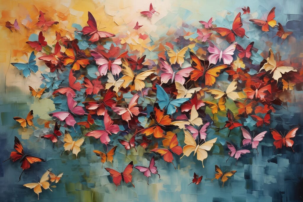 Group of butterflies on a blue background