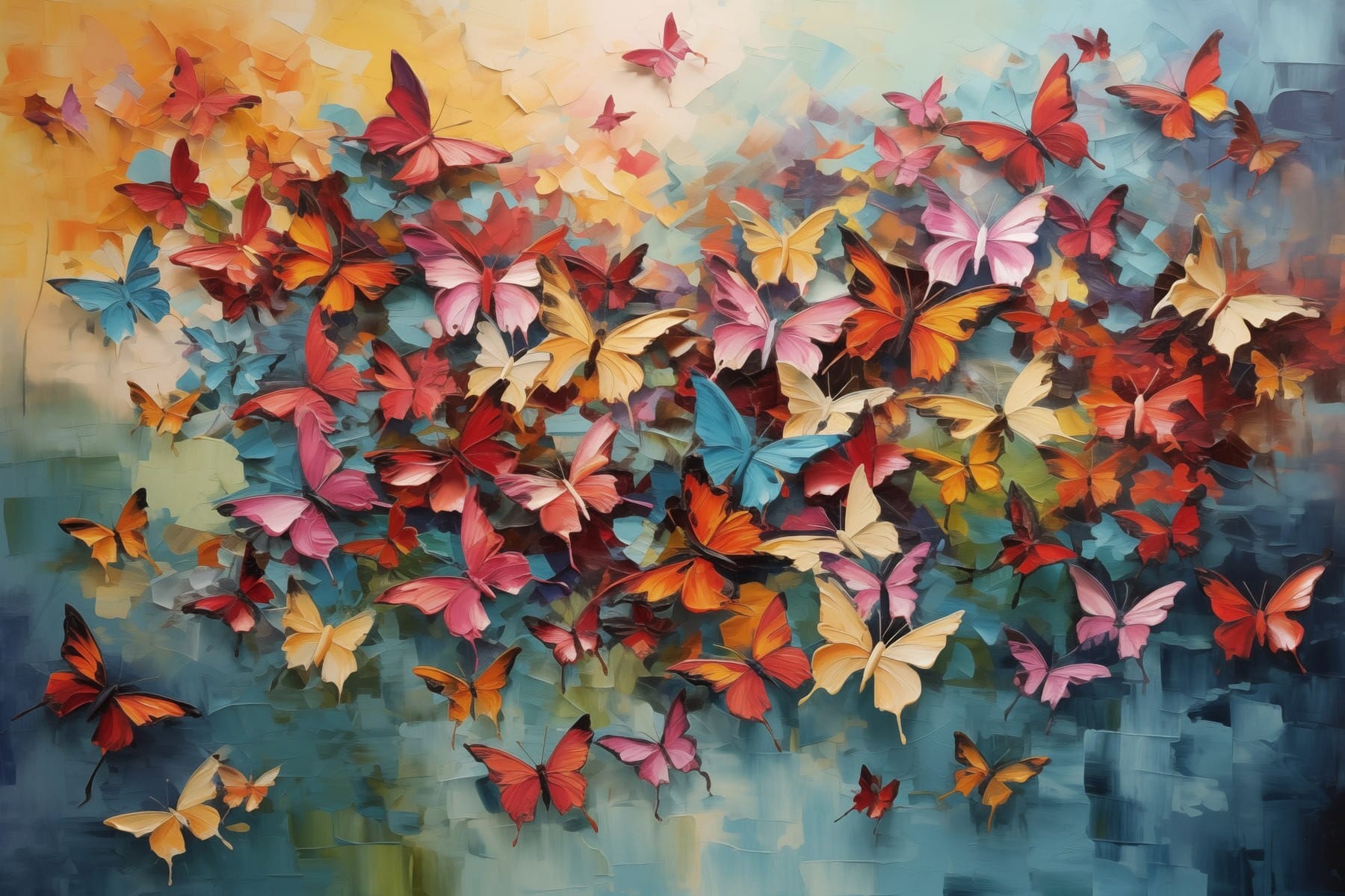 Group of butterflies on a blue background