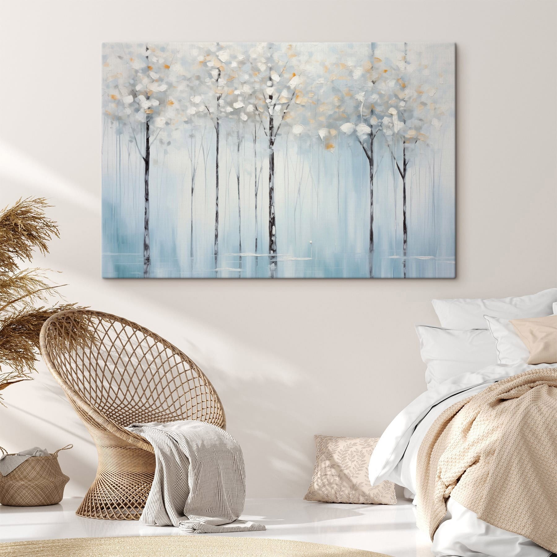 Painting of trees in a lake