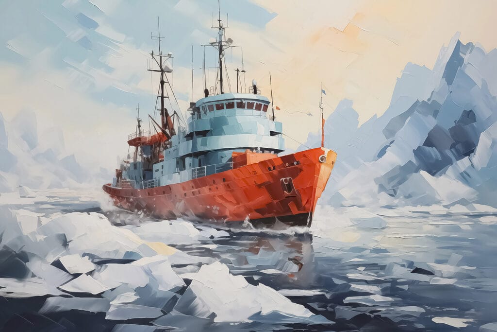 Painting of a ship in the water