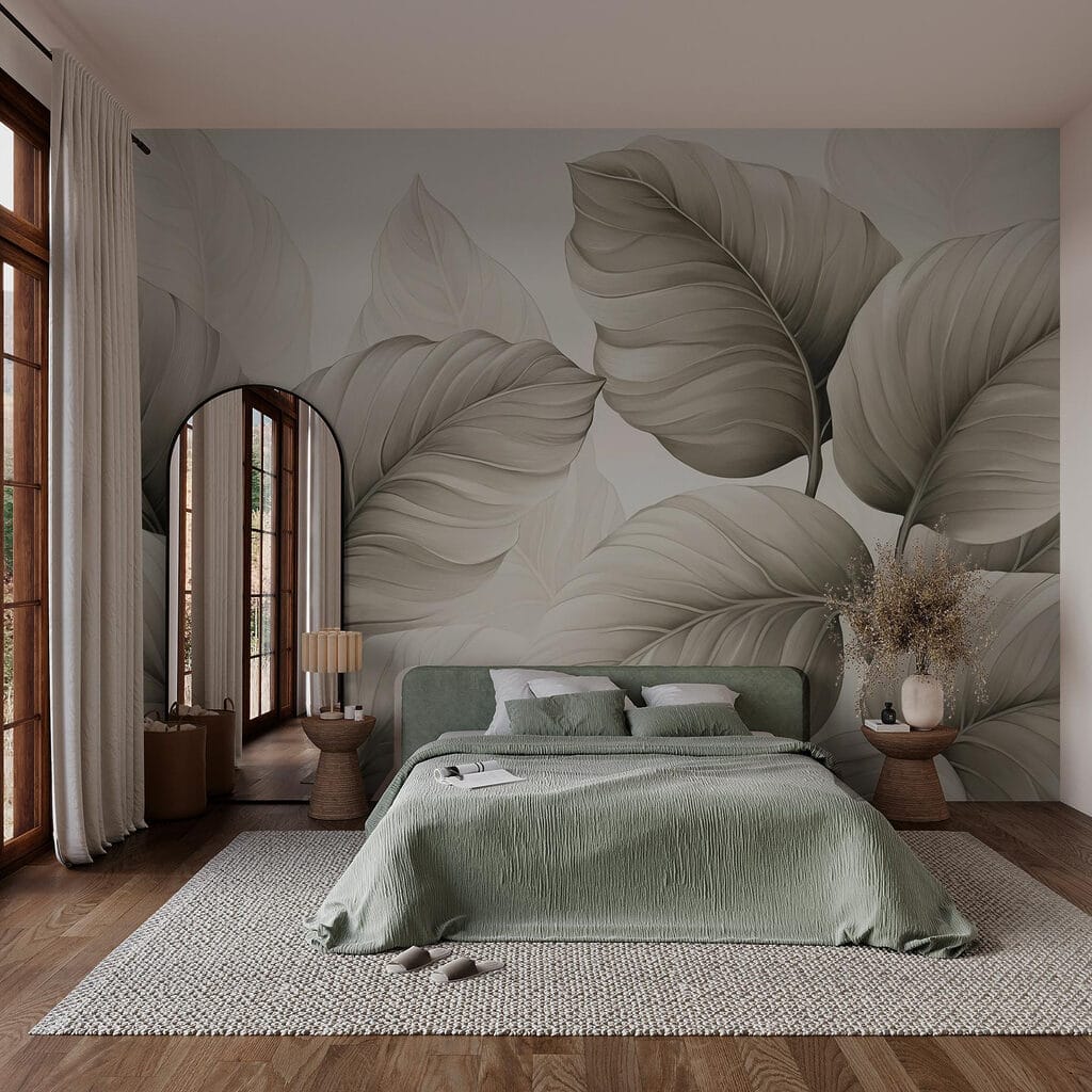 Lush leaves in soft monochrome hues