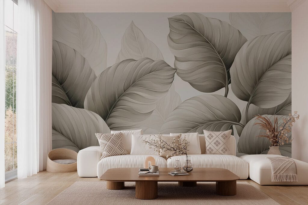 Lush leaves in soft monochrome hues
