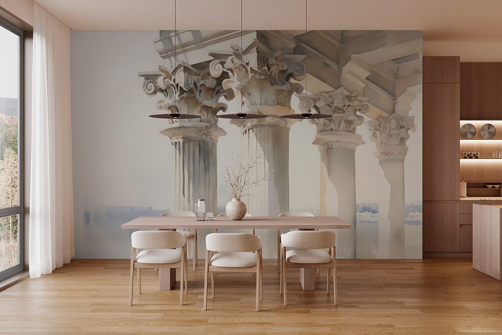 Watercolor painting of a building with pillars Watercolor painting of a building with pillars