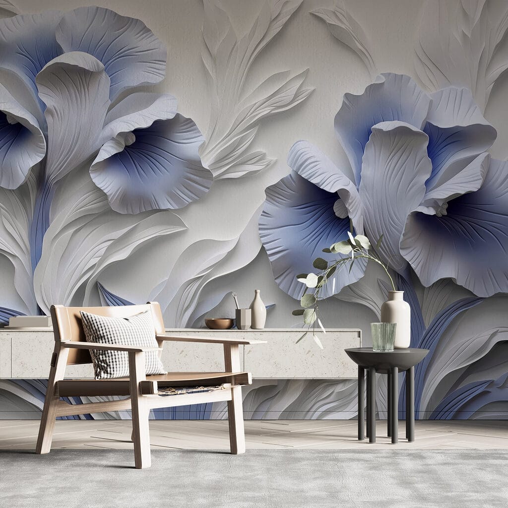 White and blue paper flowers