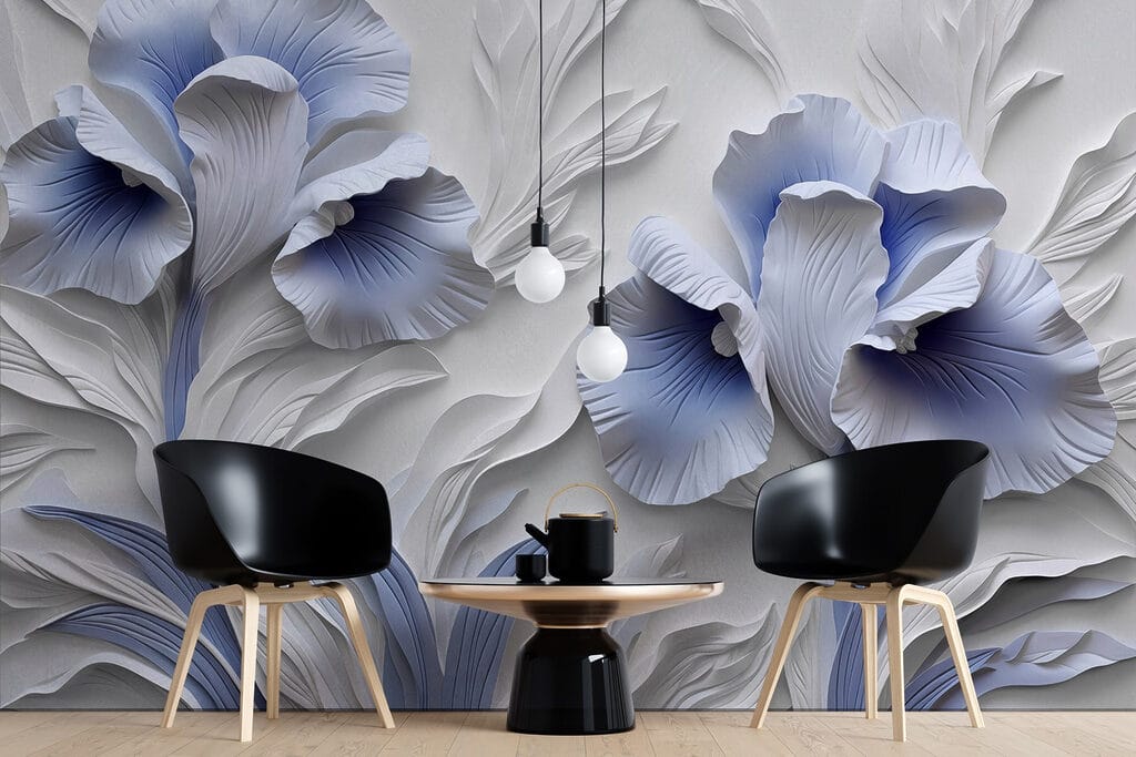 White and blue paper flowers