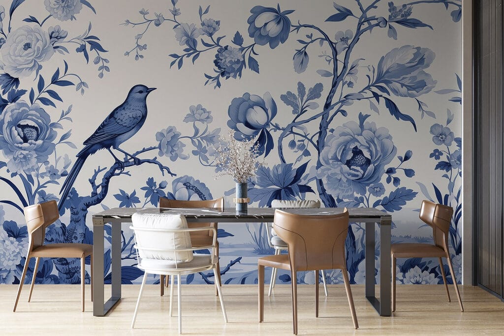 Bird on a tree branch with flowers Bird on a tree branch with flowers