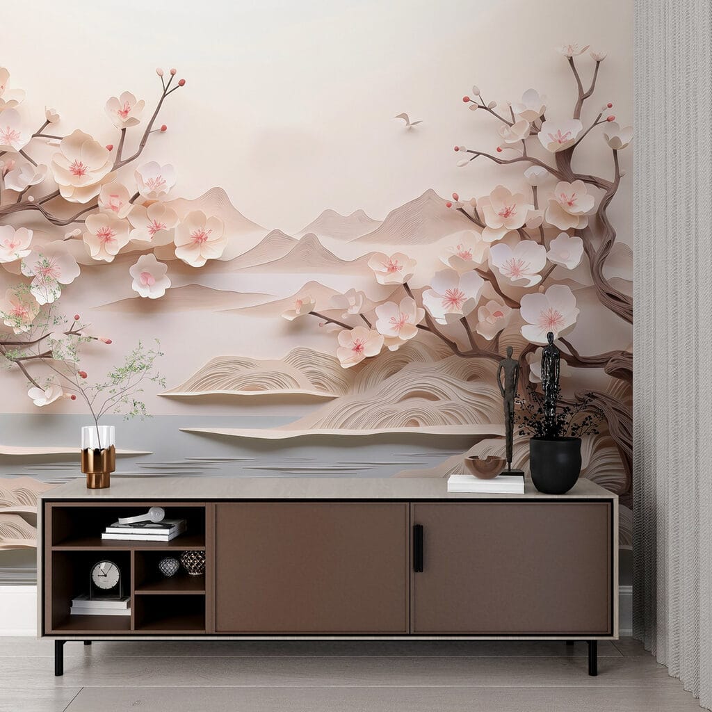 Paper cut out of a tree with flowers and water