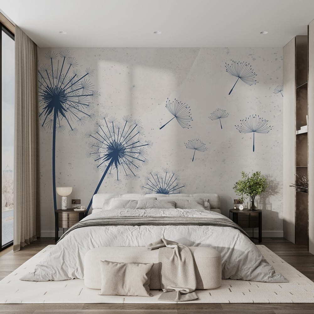 Group of dandelions flying in the air