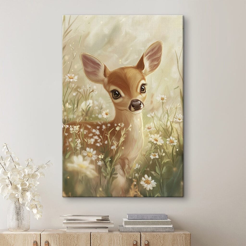 Baby deer in a field of flowers