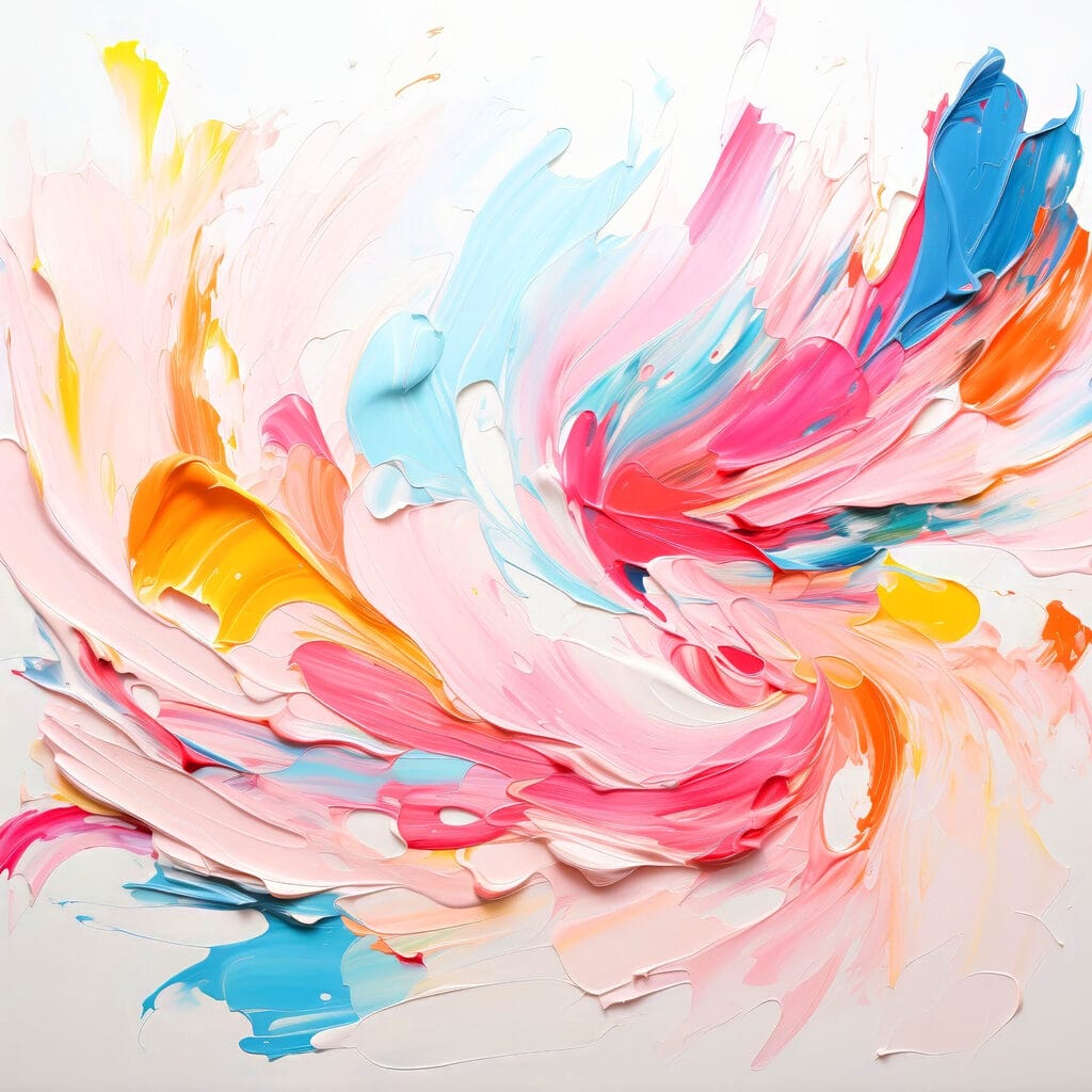 Colorful paint swirls on a white surface