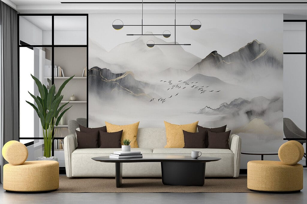 Birds flying in the clouds