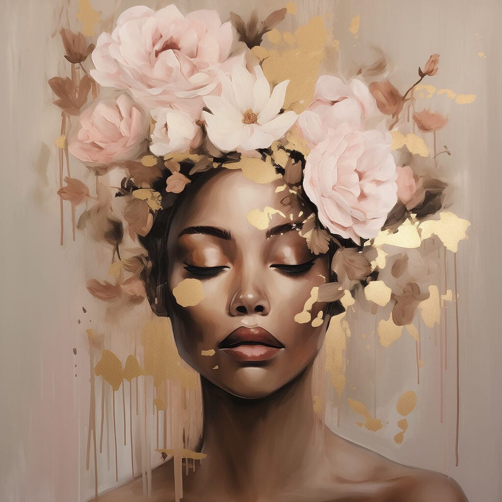 Painting of a woman with flowers on her head