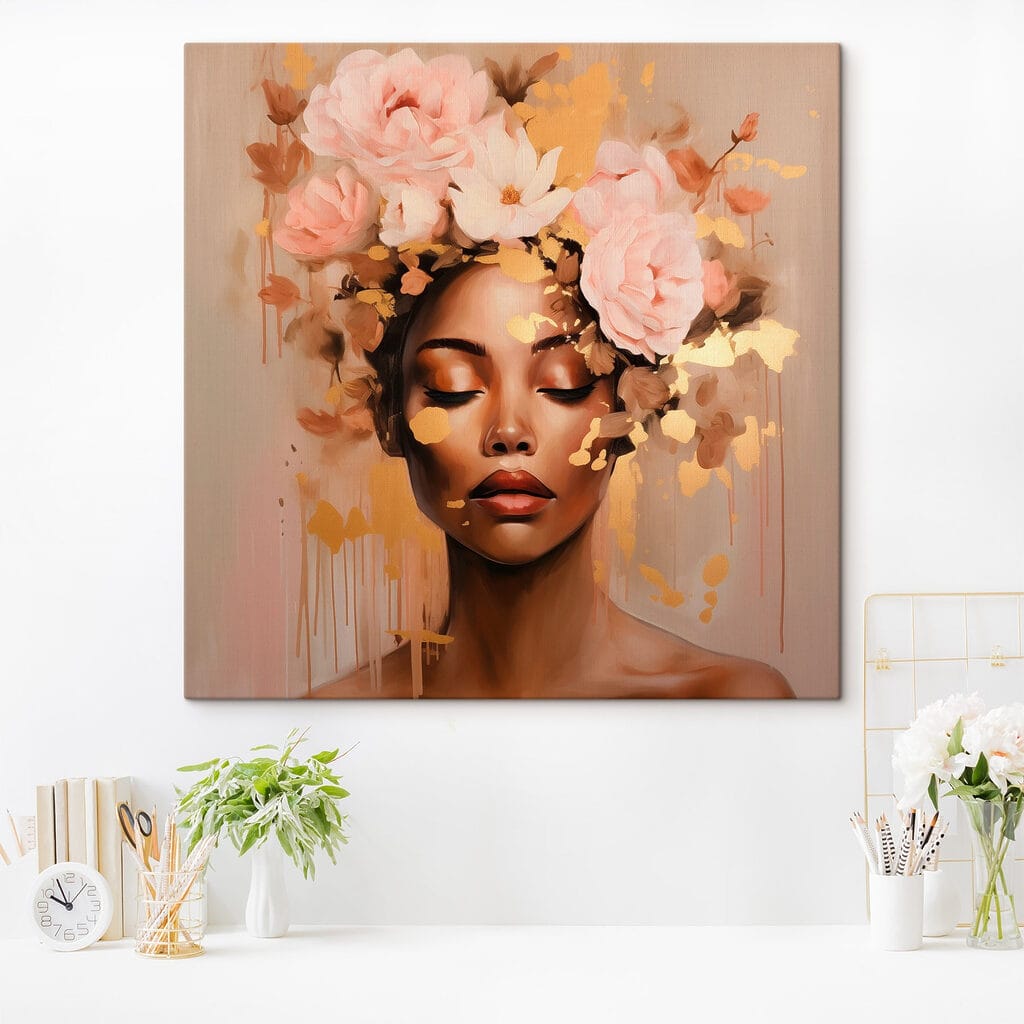 Painting of a woman with flowers on her head