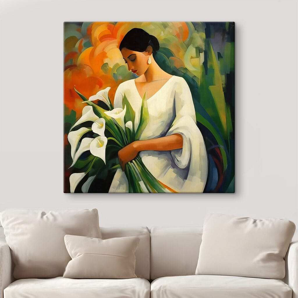 Painting of a woman holding flowers