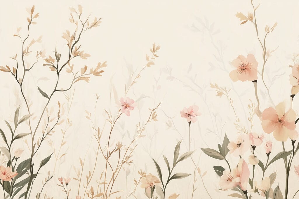 Wallpaper with flowers and leaves