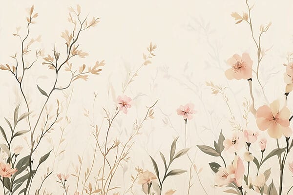 Wallpaper with flowers and leaves