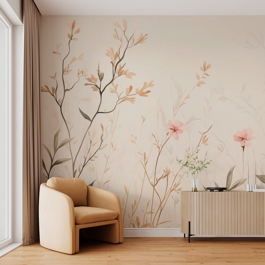 Wallpaper with flowers and leaves