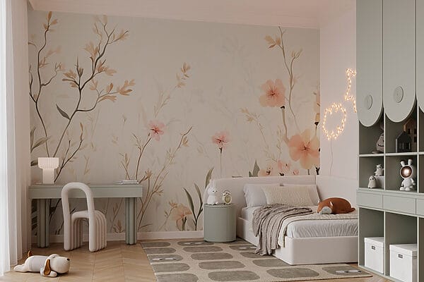 Wallpaper with flowers and leaves