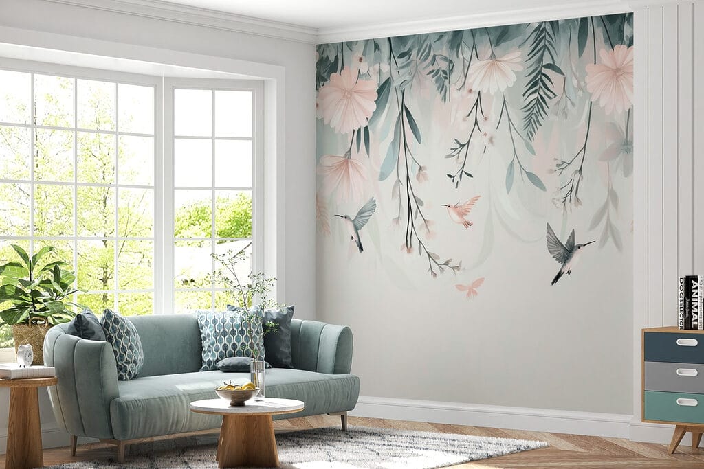 Bird flying over flowers