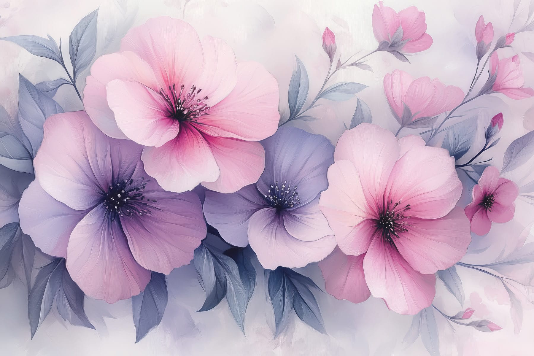 Group of pink and purple flowers