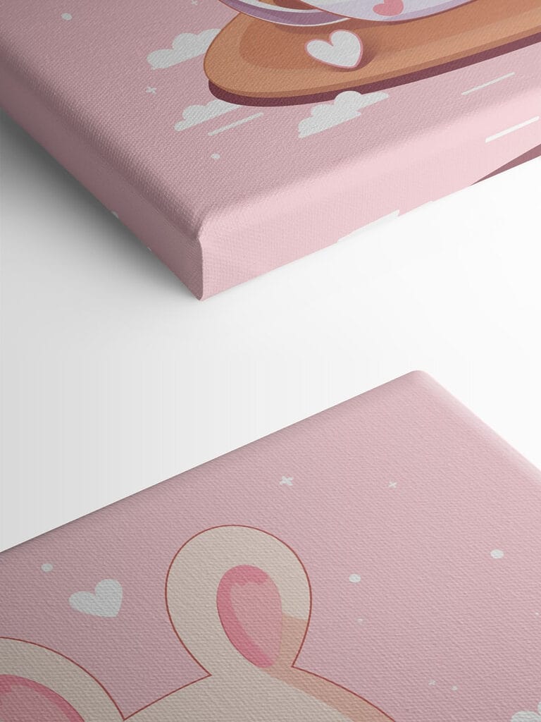 Two cartoon rabbits in tea cups