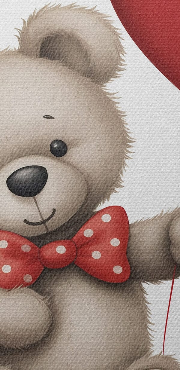 Teddy mackó, kezében egy szív alakú lufi Teddy mackó, kezében egy szív alakú lufi