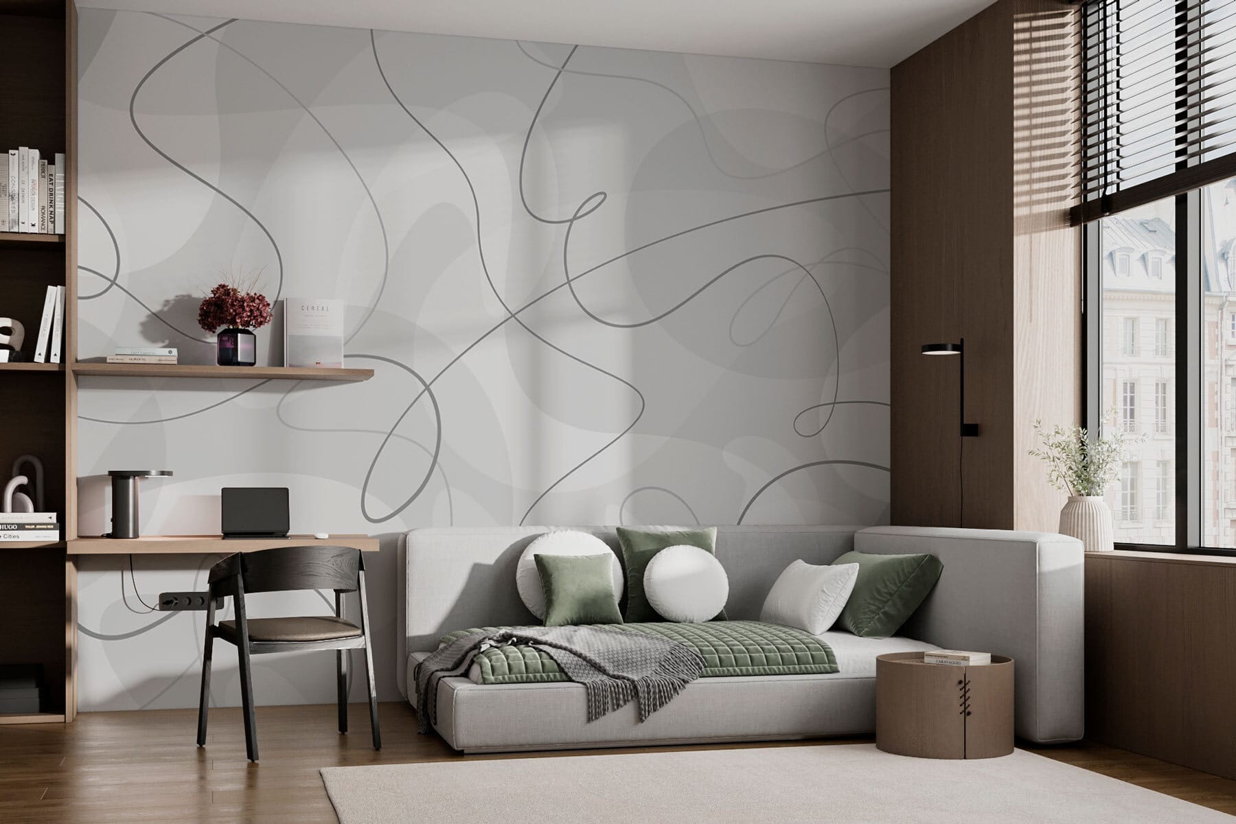 Grey and white background with lines