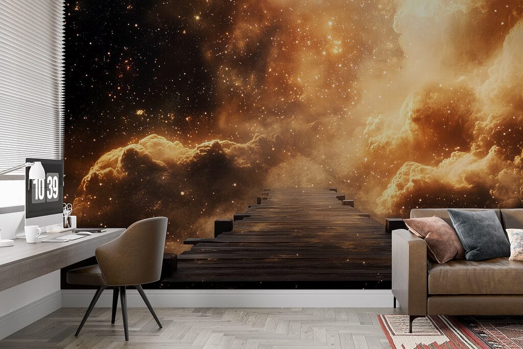 Wooden bridge leading to clouds Wooden bridge leading to clouds