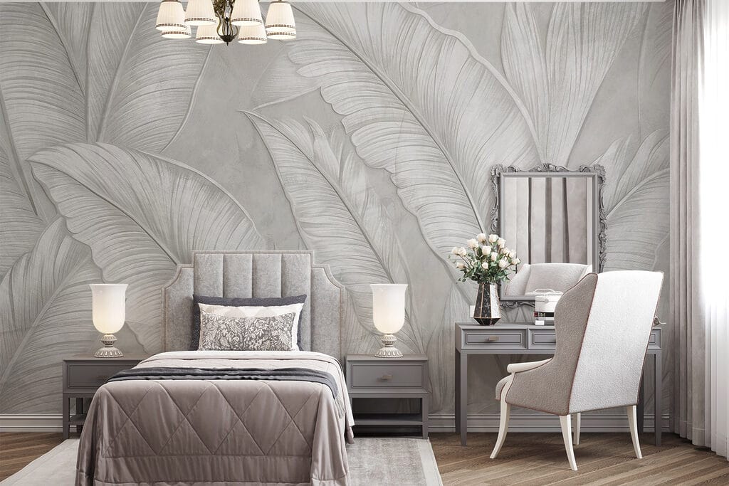 White wallpaper with feathers