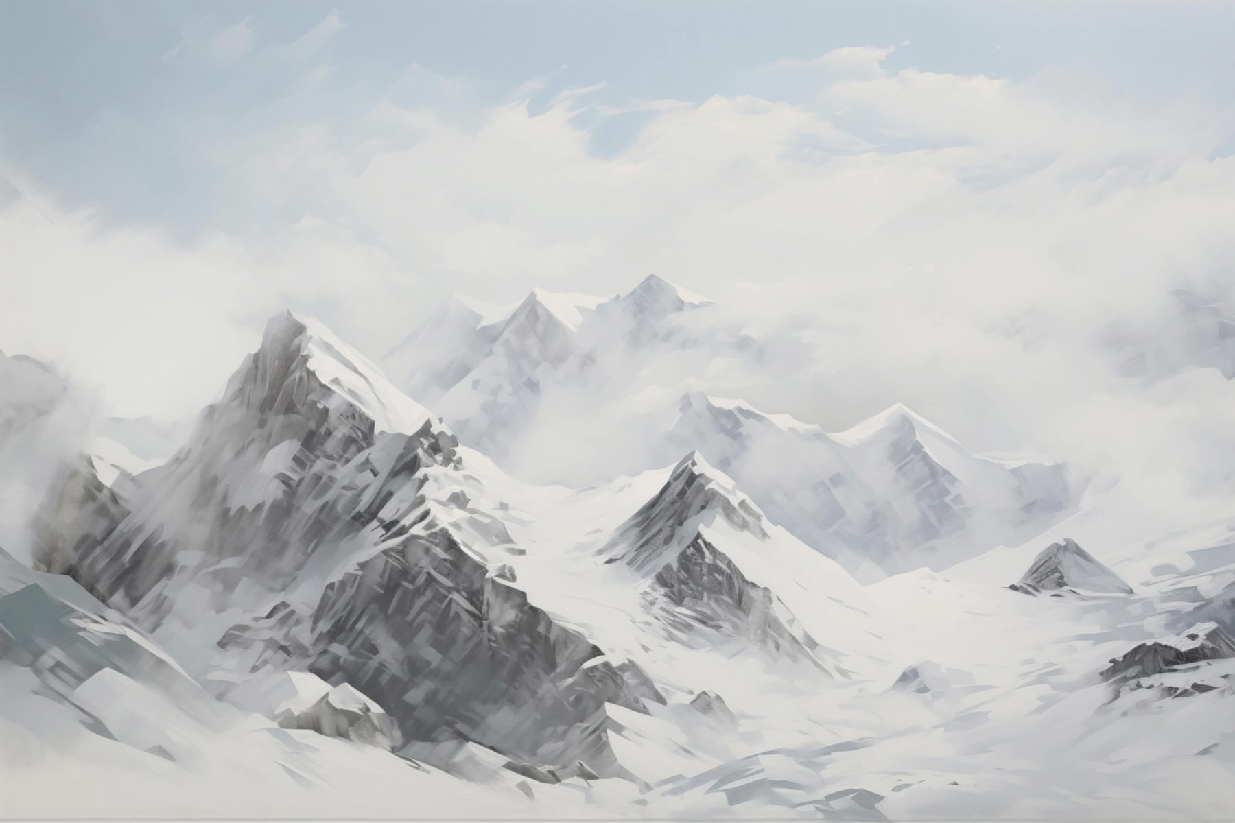 Snowy mountain range with clouds