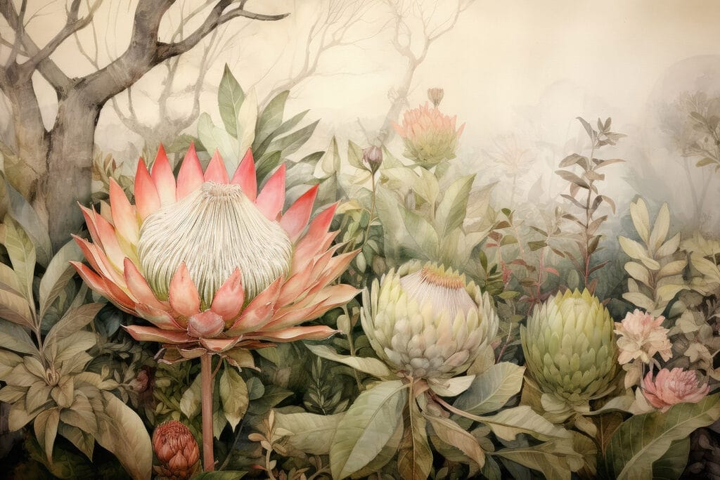 Painting of flowers and leaves