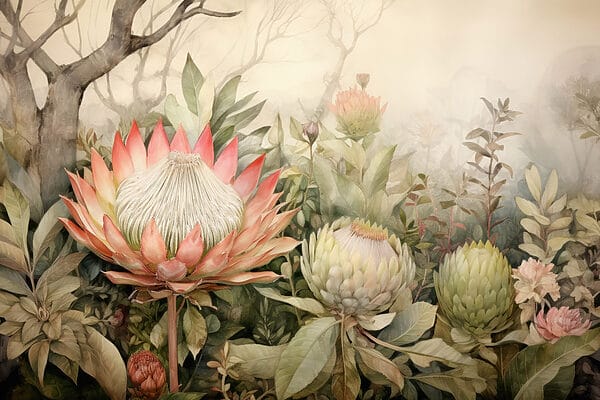 Painting of flowers and leaves