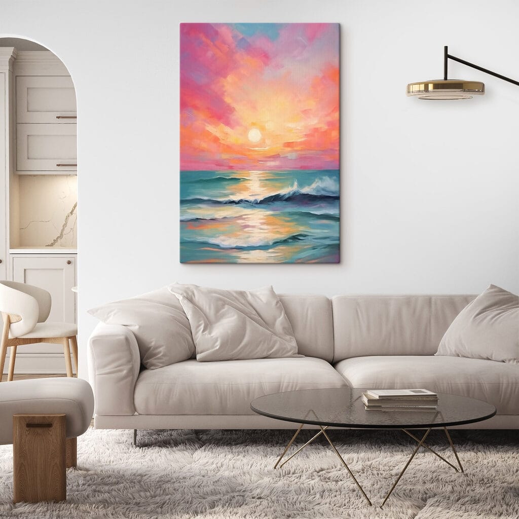 Painting of a sunset over the ocean
